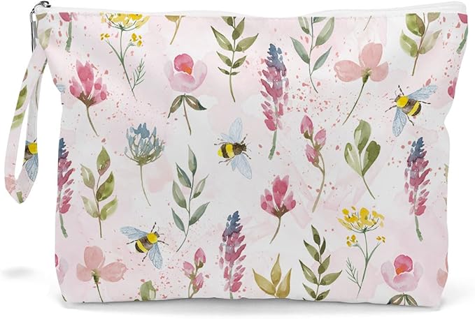 Fokongna Wet Bag, Wet Dry Bag, Makeup Bag, Toiletry Bag, Waterproof Large Capacity Travel Cosmetic Bag, Zipper Pouch for Women, Girls Mo Wife Sister Friends Baby Diaper Bag Bee Wildflower gifts