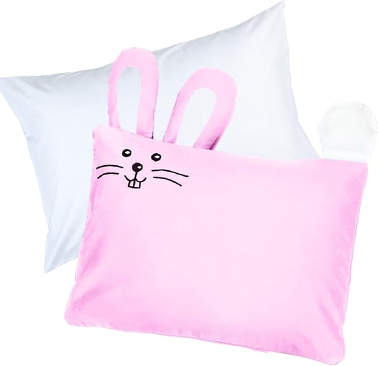 kinder Fluff Toddler Pillow & Pillowcase Set 13x18in – 233T Cotton Pillow Covers & Down Alternative Pillow Fill – Hypoallergenic Toddler Pillows – Travel Pillows – Pink