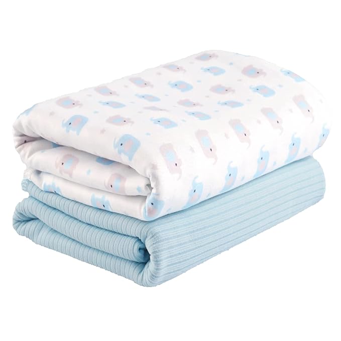 Viviland Jersey Swaddle Blanket, Ultra Soft Stretchy Receiving Blanket, Baby Boy Newborn Swaddle Wrap, 40 x 30 inches, 2 Pcs, Elephant