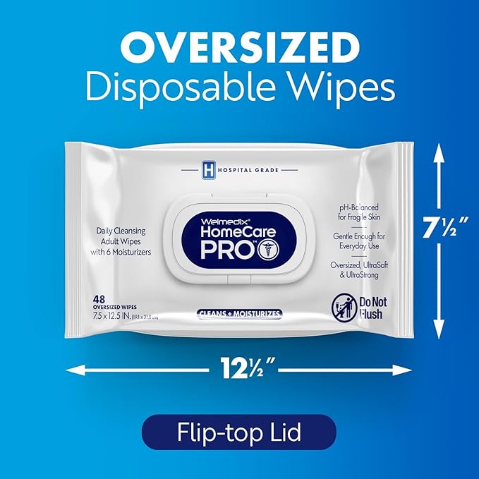 Homecare Pro Oversized Daily Cleansing Adult Wipes With 6 Moisturizers Wet Cleansing, Rinse Free, Bathing Wipes, Hospital Grade pH Balanced for Fragile Skin - | 48 Count XL |- 6 Pack