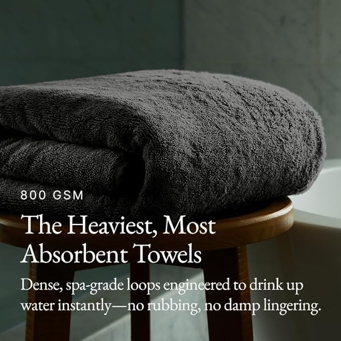 Italic Serene Ultraplush Cotton Bath Towels, 4-Pack (2 Sets of 2), Charcoal, Large, 800GSM, 100% Cotton, Heavy Duty, Resort Grade Towels (Charcoal)