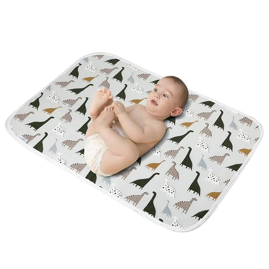 Baby Diaper Changing Pad, 21 5/8" x 31.5" Waterproof Changing Pad Liners - Reusable Soft and Absorbent Portable Changing Mat(Cute Dinosaur1PCS)