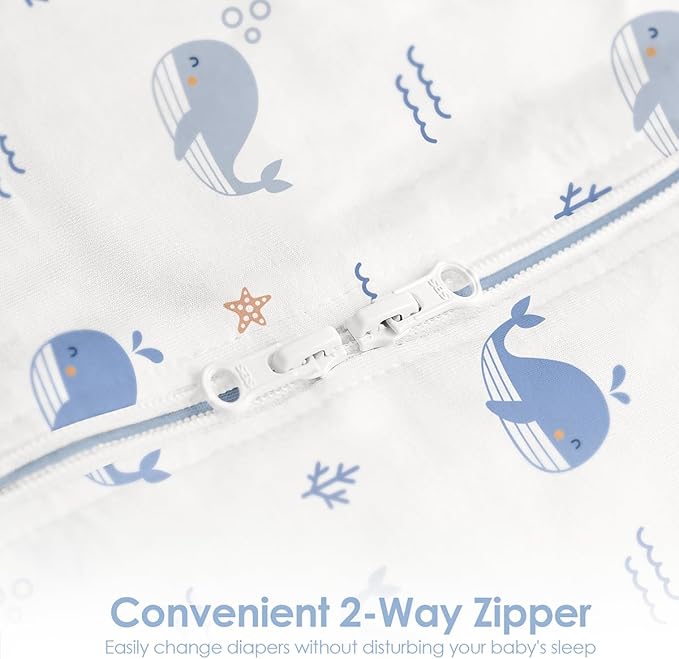 Baby Swaddle 0-2 Months, Cotton Arm-In Zipper Sleep Sack, Wearable Blankets Wrap for Newborn Infant Girls and Boys (Whale, Pack of 1)