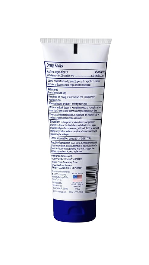 Welmedix HomeCare PRO Rapid Relief Adult Diaper Rash Cream – Extra Thick, Moisturizing Barrier Cream for Incontinence and Healing/Zinc Oxide (4oz Tube)