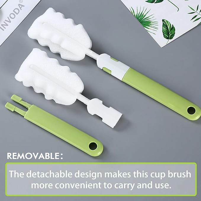 INVODA Cleaning Brush Set, 8PCS Portable Bottle & Nipple Brushes Sponge Material, Soft & Fluffy Texture, Comfortable Grip, Hanging Holes, BPA Free, Ideal for Baby Bottles & Cups