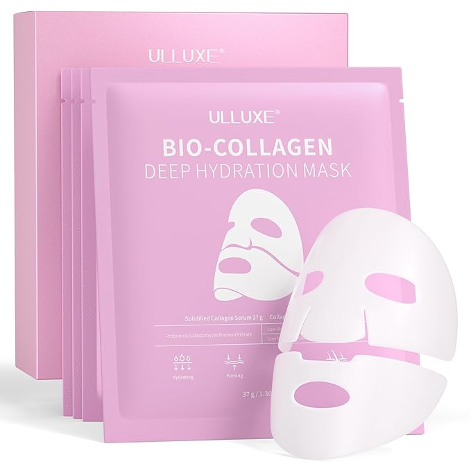 Deep Collagen Face Mask, Overnight Hydrogel Facial Mask for Glowing Hydrating Lifting Firming Anti-Aging Moisturizing & Restores Skin Barrier, Korean Skincare Masks for All Skin Types, 37g x 4ea
