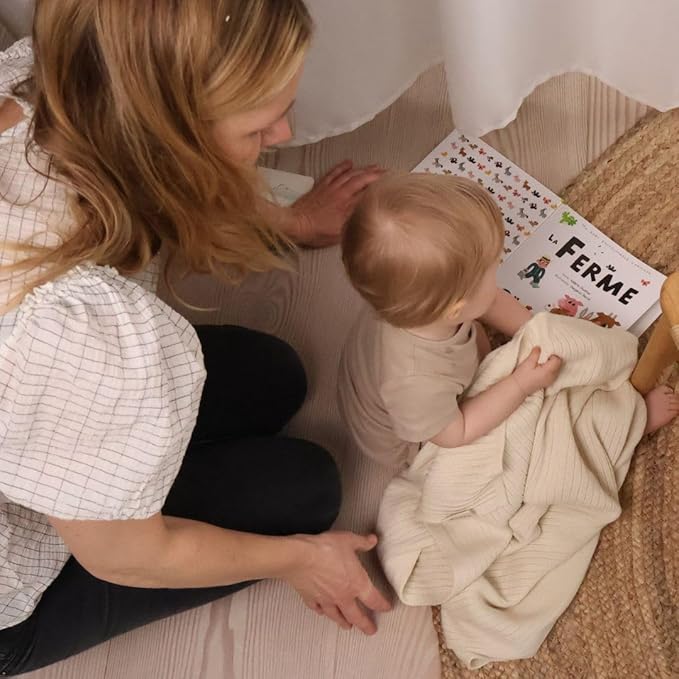 Knitted Organic Cotton Baby Blanket- Swaddle Blanket, 30" x 40" Soft Receiving Blanket for Newborn (Soft White)