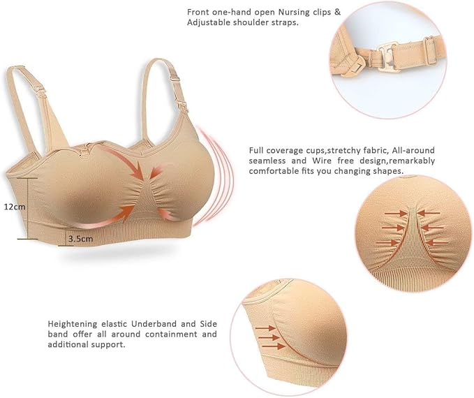 GXXGE 4Pack Nursing Bra for Breastfeeding Maternity Bras Push Up Silk Seamless Pregnancy Bralette Underwear