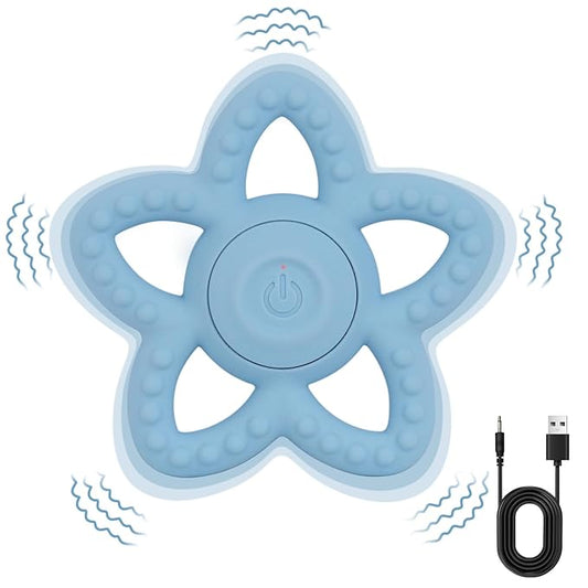 Vibrating Sensory Chew Toy,Teething Stars Support Autism &Toddler Travel Essentials,Gifts Idea for Babies 6-18 Months (Blue)