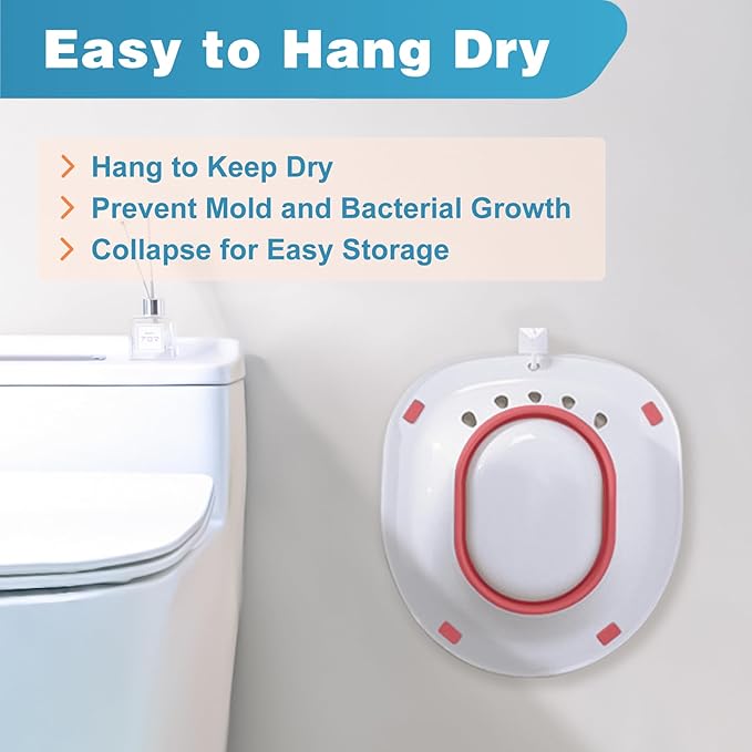 Pochik Sitz Bath for Toilet Seat, Sitz Baths for Hemorrhoids and Postpartum Care, Yoni Steam Seat, Collapsible Basin for Epsom Salt Soak, Sits Bath Kit for Women - Magenta