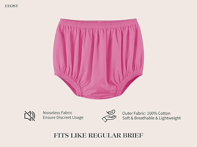 Adult Diaper Cover for Incontinence Noiseless Leak-Protection Underwear Plastic Pants Over Diapers Waterproof Rubber Pants (Pink, Medium)