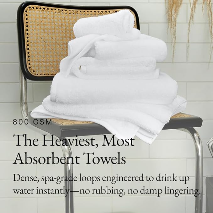 Italic Serene Ultraplush Cotton Bath Towels, 4 Large Towels (2 Sets of 2), White, 800GSM, 100% Cotton, Heavy Duty, Resort Grade Towels (White)