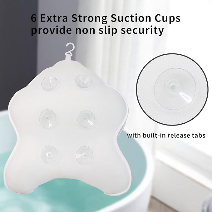 Extra Thick Large Bath Pillow with Neck,Back,Head Support for Bathtub, Spa, Soaking White(21''x17'')
