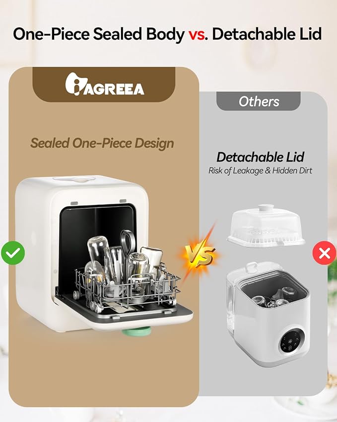 IAGREEA Baby Bottle Washer, Cleaning Machine with 4 Programs, Sterilization and Drying in One Step, 3.2L Water Tank, 360°Dual Spray, 72-hour Storage, Drawer Design, BPA-Free, One-Click Start