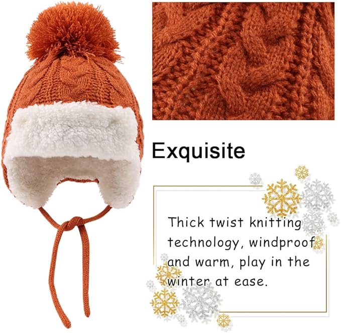 Winter Kids Beanie Hat Baby Knitted Hats Fleece Earflap Beanie Windproof Warm Toddler Beanies Boys Girls 0-8 Years