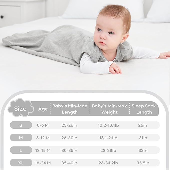 Yoofoss Baby Sleep Sack 0-6 Months 100% Organic Cotton 0.5 TOG Baby Sleeping Bag 2-Way Zipper Toddler Wearable Blankets 3 Pack Breathable Lightweight (Small)