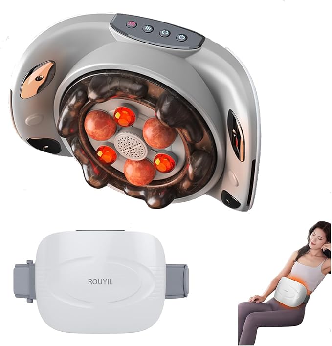 ROUYIL2024 New Real Stone Needle Belly kneading Instrument, Abdominal Cellulite Massager,high and Low Massage Head, Constant Temperature hot Compress, Three Levels of Strength,White