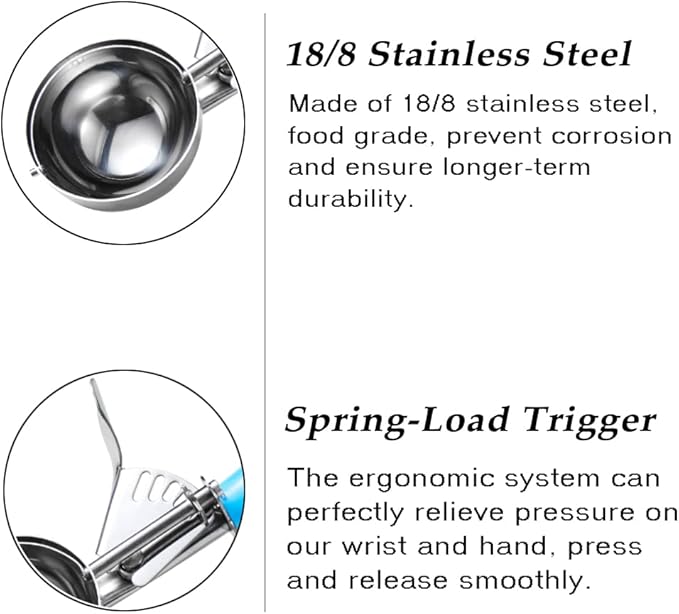 Ice Cream Scoop Set, 3 PCS Cookie Scoops, Disher, Muffin Scoops, Cupcake Scoop - #16 (2.7 oz), #20 (2 oz), #30 (1.25 oz), For Cookie, Ice Cream, Muffin, Side Dish, Mashed Potatoes