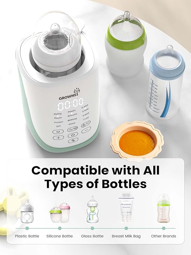 Grownsy Nutri Bottle Warmer with Innovative Auto-Lift Feature, 10-in-1 Fast Baby Bottle Warmer with Night Light, Retain Nutrients Milk Warmer for All Bottles