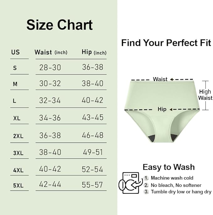 BATTEWA Incontinence Underwear for Women Washable, Leak Proof Underwear High Waist Cotton,Bladder Leakage 50ML (5White, X-Large, 5 Pack)