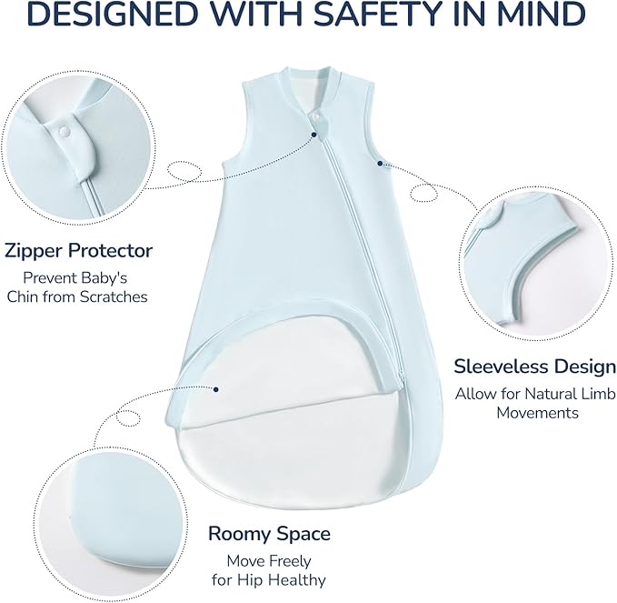 1.0 Tog 2.5 Tog Baby Sleep Sack, 100% Cotton Baby Sleeping Bag 3-24M, 2-Way Zipper Baby Wearable Blanket