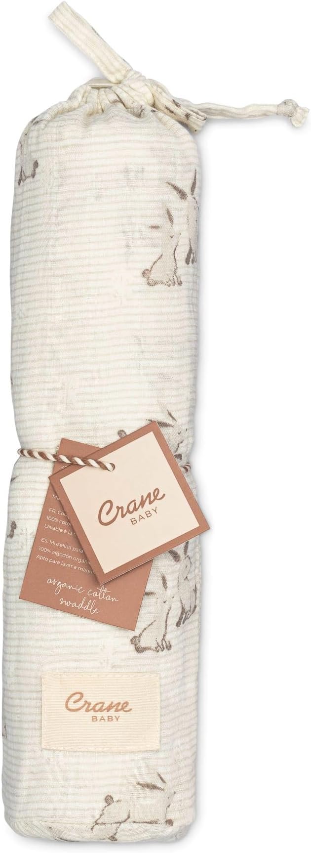 Crane Baby 100% Organic Cotton Bunny Single Baby Swaddle Wrap for Boys and Girls, Gender Neutral Newborn Swaddling Blanket, Baby Registry and Gift, 47 x 47 inches