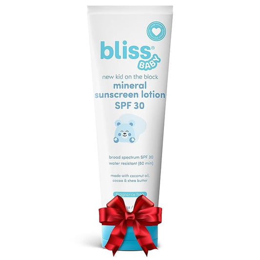 Bliss Baby Sunscreen, Premium SPF 30 Sunscreen Mineral Lotion, Natural Zinc Oxide, Hypoallergenic, Non-toxic, Water-Resistant, Vegan, Sensitive Skin - For Babies, Toddlers, Kids & Whole Family