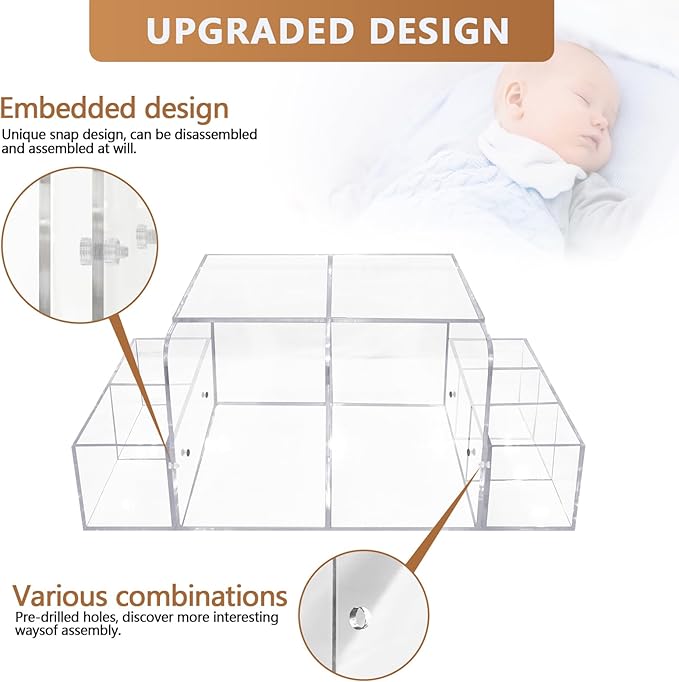 Diaper Caddy, Baby Changing Table Organizer, Detachable Clear Acrylic Diaper Storage for Wipe Dispenser, Wipe Warmer and other Diapering Essentials