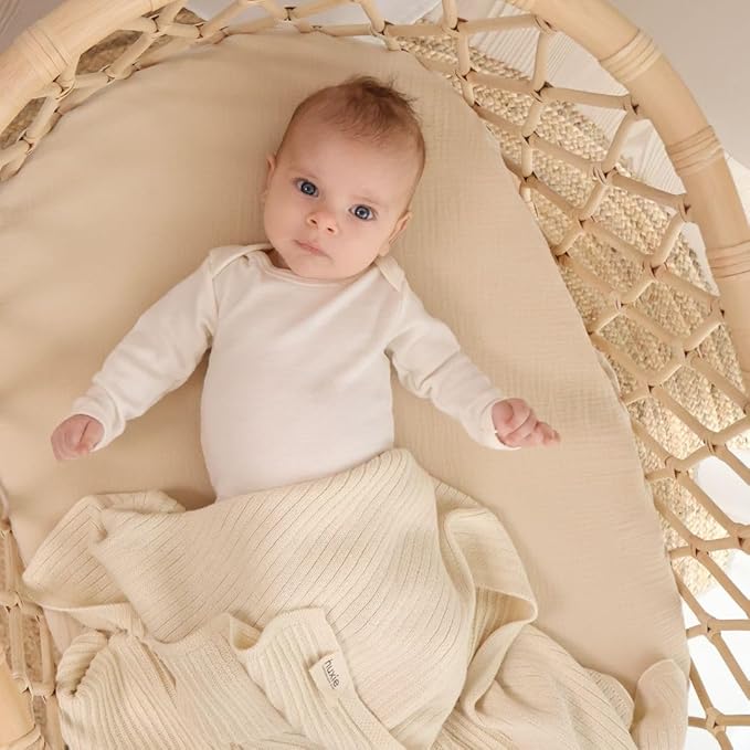 Knitted Organic Cotton Baby Blanket- Swaddle Blanket, 30" x 40" Soft Receiving Blanket for Newborn (Soft White)