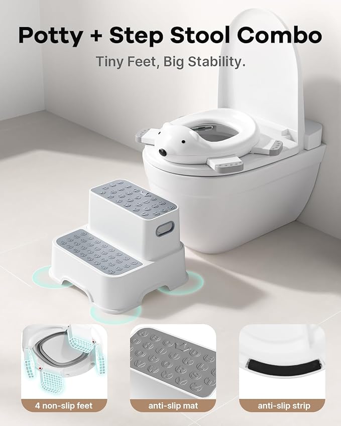 3 in 1 Potty Training Toilet & Toddler No-Slip Step Stool with Trash Bags and Spout Extender, Portable for Boys Girls Use in Indoor and Outdoor, Kids Portable Potty and Step Stool Set