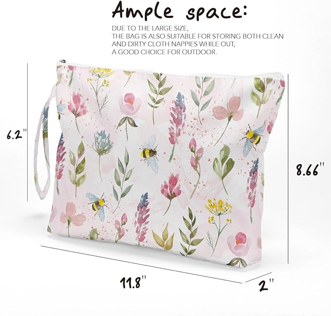 Fokongna Wet Bag, Wet Dry Bag, Makeup Bag, Toiletry Bag, Waterproof Large Capacity Travel Cosmetic Bag, Zipper Pouch for Women, Girls Mo Wife Sister Friends Baby Diaper Bag Bee Wildflower gifts