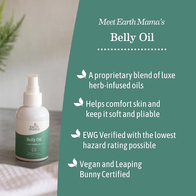 Earth Mama Belly Oil for Dry Skin | Calendula Skin Care Moisturizer Oil to Encourage Natural Elasticity and Help Prevent Stretch Marks During Pregnancy and Postpartum, 4-Fluid Ounce
