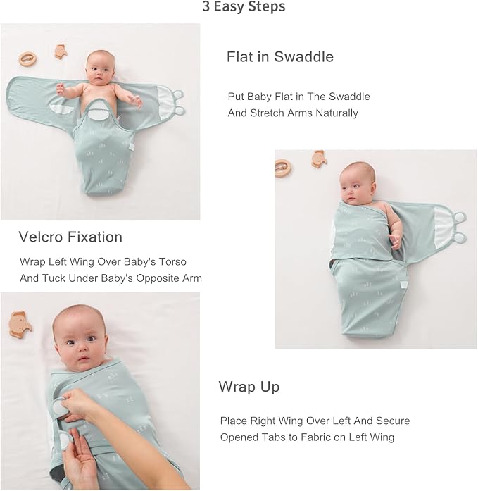 insular Baby Swaddle Wrap, Swaddle Blanket for Newborn and Infant, Adjustable Velcro Swaddling Set for Boy and Girl, Soft Cotton Baby Sleep Sack 3 Pack, Snail&Hedgehog, Small(0-3M)