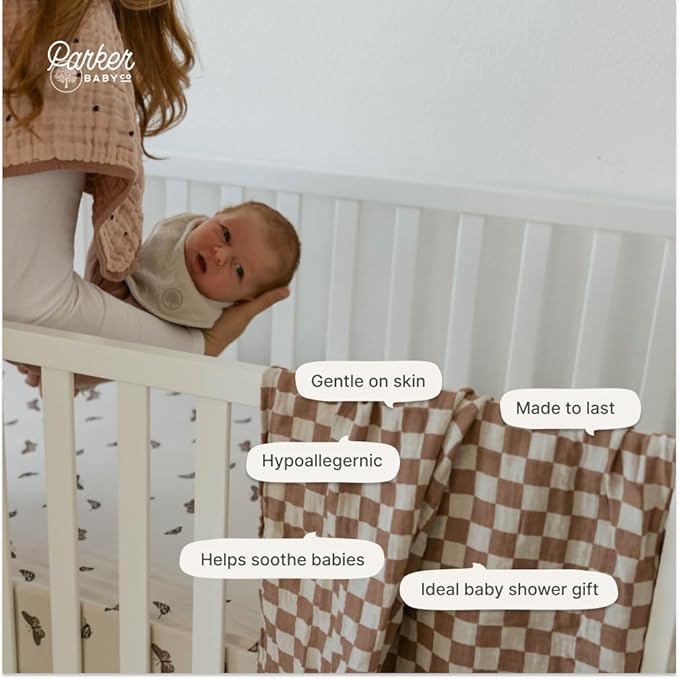 Parker Baby Co. Swaddle Blankets - Pack of 3 of 100% Cotton Muslin Swaddle Blankets for Baby Boys and Girls - Unisex/Gender Neutral - Rosewood Set