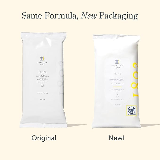 Beekman 1802 Face & Body Wipes - Fragrance Free, 30 Count, Cleanses Dirt & Makeup, With Goat Milk, Aloe & Vitamin E