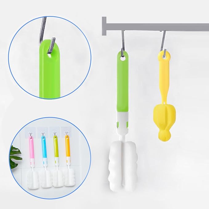 INVODA Cleaning Brush Set, 8PCS Portable Bottle & Nipple Brushes Sponge Material, Soft & Fluffy Texture, Comfortable Grip, Hanging Holes, BPA Free, Ideal for Baby Bottles & Cups