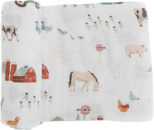 Little Unicorn Premium Cotton Swaddle Baby Blanket | Breathable Fabric | for swaddling, Play, Nursing & More (Farmyard)