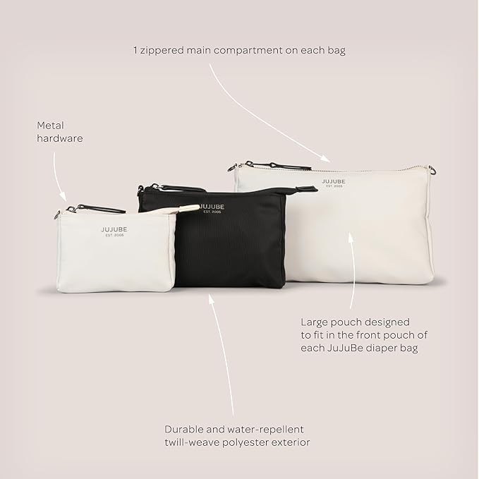 JuJuBe x Witney Carson - New 3-Piece Pouch Set, Diaper Bag Organizing Pouches, Convertible to Small Purse with Crossbody Strap, Perfect for Travel, Zipper Cosmetic Pouch, Cloud, Mother's Day Gift