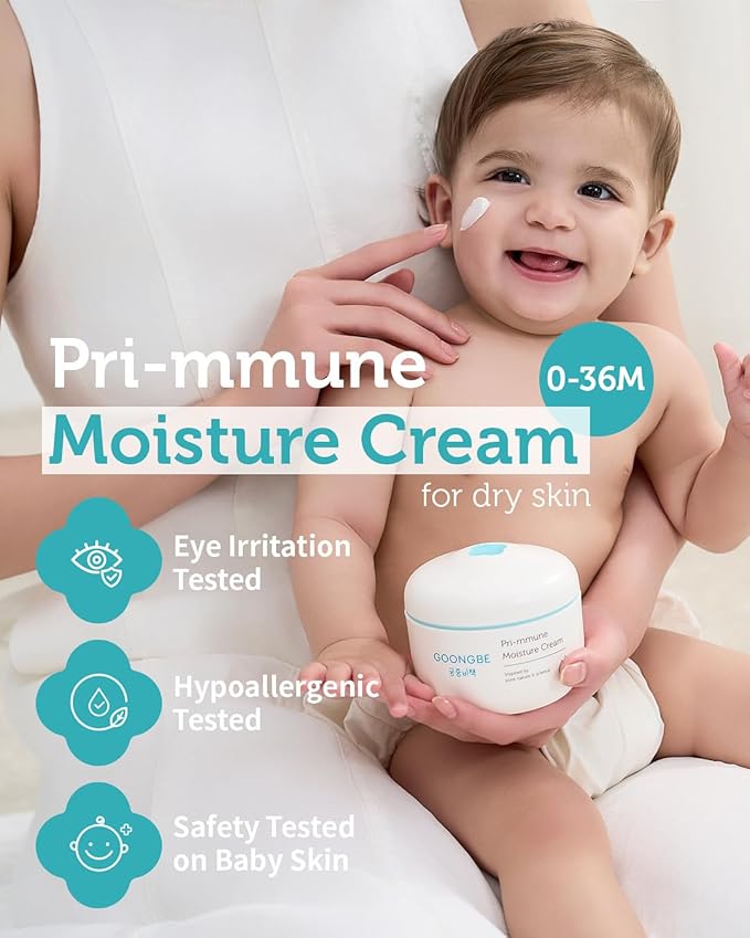 GOONGBE Pri-mmune Moisture Lotion & Cream - Korean Baby Moisturizer - Hypoallergenic Moisturizing & Calming Daily Moisturizer - Fast Absorbing, Naturally Derived Non-Greasy, 11.8oz + 6.1oz.