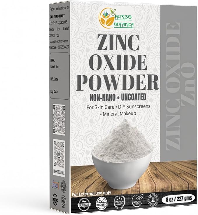 Herbs Botanica Zinc Oxide Powder Non-Nano, Pharmaceutical Grade for Skin Protection, Healing, Baby Diaper Rash Cream, Sunscreen, Acne Care, DIY Cosmetics & Creams, 8 oz / 227 gm