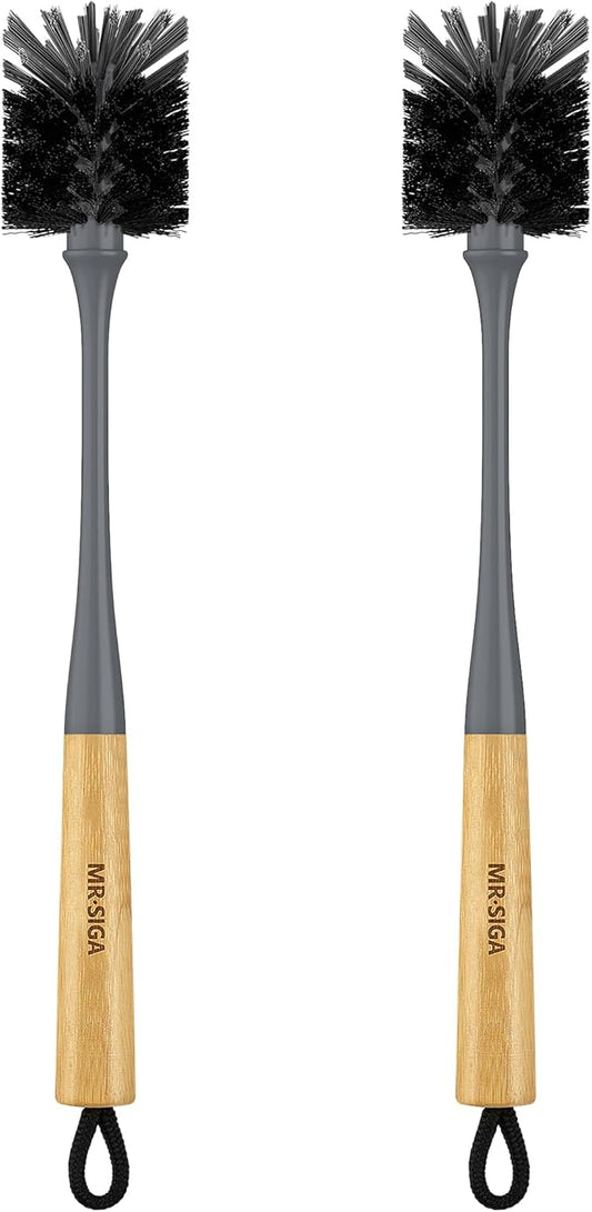 MR.SIGA Water Bottle Brush, Long Handle Bottle Brush for Water Glasses, Baby Bottles, Sports Bottles Cleaning, Gray, 2 Pack