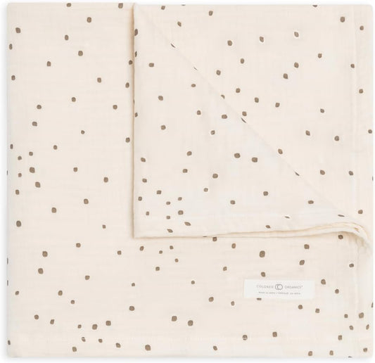 Colored Organics Baby Organic Cotton Swaddle - Infant Receiving Blanket - Taupe Square Dot Muslin