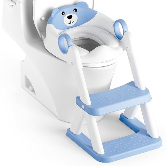 Potty Training Seat, Upgrade Toddler Toilet Seat for Kids Boys Girls, 2 in 1 Potty Training Toilet for Kids, Splash Guard Anti-Slip Pad Step Stool(Blue)