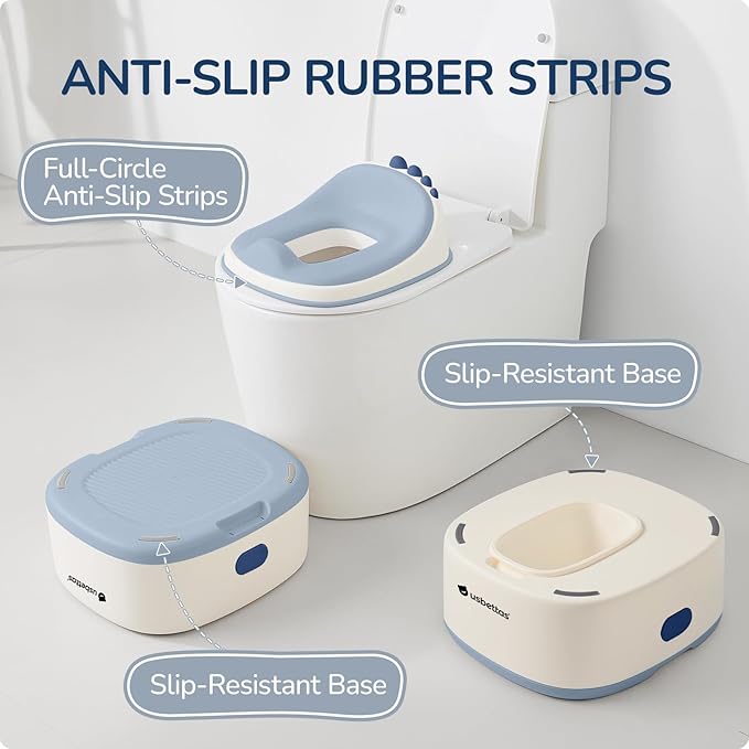 3 in 1 Potty Training Toilet, Dinosaur Toddler Potty Training Seat for Boys Girls with Comfortable Cushion, Easy-to-Clean and Anti-Slip Potty Training Step Stool for Toilet (Blue)