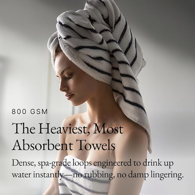 Italic Serene Ultraplush Cotton Bath Towels, 4-Pack (2 Sets of 2), White & Blue Stripes, Large, 800GSM, 100% Cotton, Heavy Duty, Resort Grade Towels (White & Blue Striped)