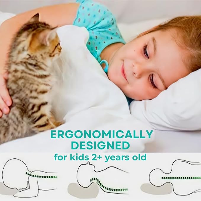 kinder Fluff Children Pillows for Bed (2X) 14x20in- The Only Kids Pillow 300T Cotton Shell & Down Alternative Fill - Travel Pillow for Children Bedding Set Sleeping Pillow Floor Bed Pillows- White- M