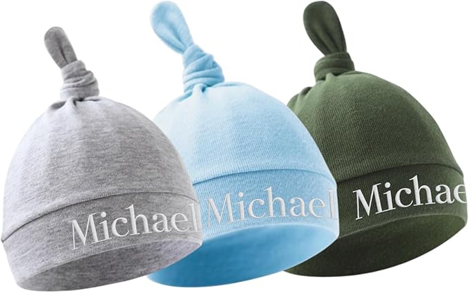 Personalized Newborn Hospital Baby Newborn Hats 3PC Set Knot Beanie Hats Soft for Infant Baby Girls Boys Caps 0-6 Months