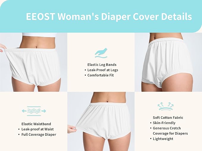 Women's Plastic Pants for Adult Diapers Incontinence Waterproof Cloth Diaper Cover Leakproof Rubber Underwear Alternative (White, 2XL)