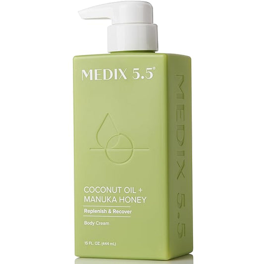 Medix 5.5 Men & Women Coconut Body Lotion + Manuka Honey Cream | Natural Coconut Oil Lotion | Moisturizer Cream Body Butter Skin Care Balm | Stretch Marks, Cellulite, & Dry Skin |15 Fl Oz