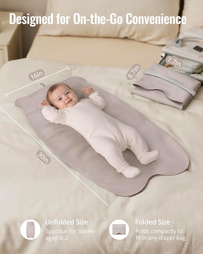 Blissful Diary Vegan Leather Portable Changing Pad, Wipeable, Waterproof Diaper Changing Mat, Newborn Shower Gifts, with Built-in Padding, Taupe